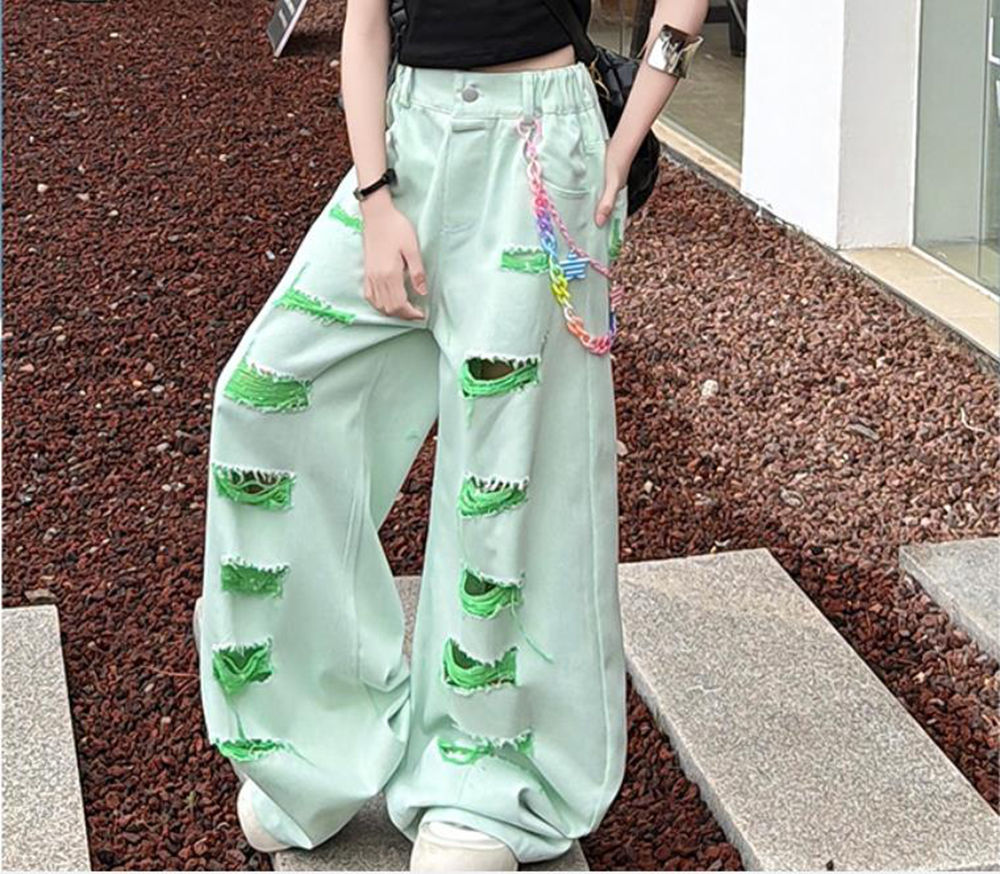 Summer Clothing Deals - 子供服セット新しいファッションティーンガールズカラフルなバタフライクロップトップ+ホールワイドレッグジーンズ2ピース子供用ホットディール衣装14Y