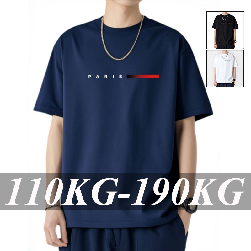 Yours Summer Clothing - 110-180 キロメンズ Tシャツルーズフィットフルコットンラウンドネック半袖 Tシャツカジュアル通気性快適なプリントトップ男性服