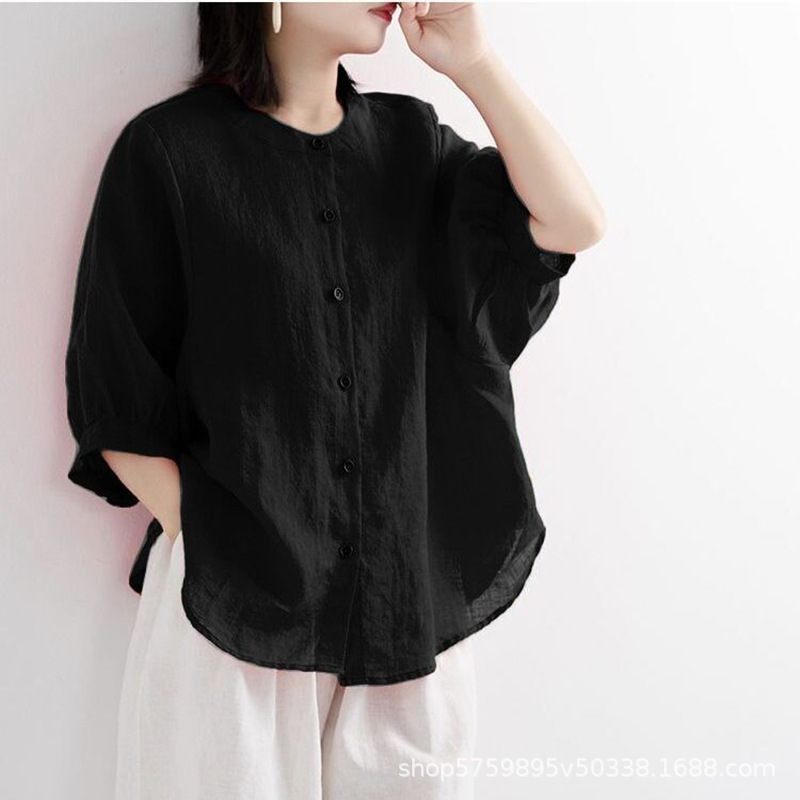Summer Clothing Office - プラスサイズの女性の無地の快適なブラウス、ゆったりとしたコットンリネンの薄いオフィスレディファッション、新着トレンディ