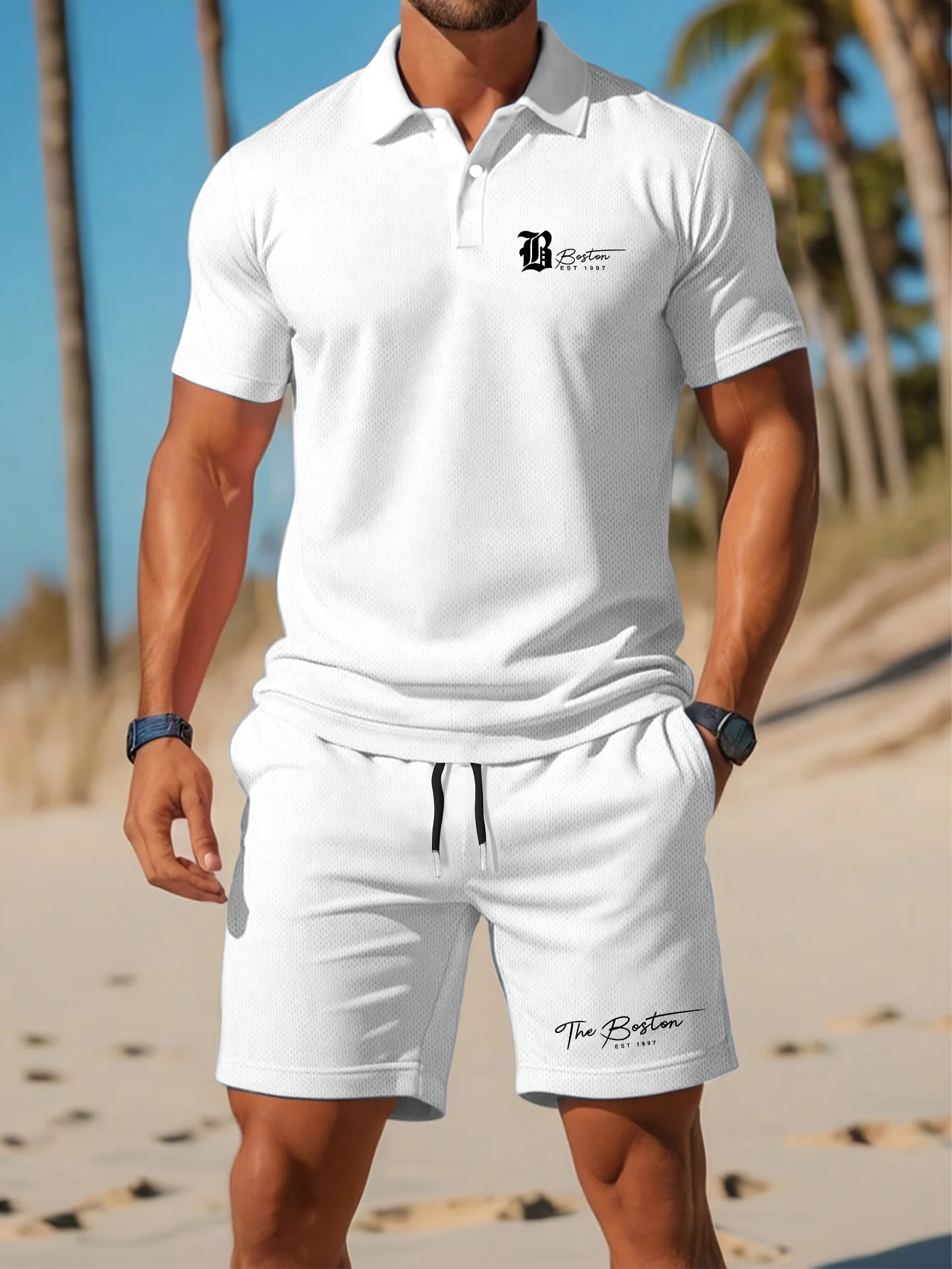 Summer Clothing Haul - 夏の新作メンズポロシャツセット カジュアルスポーティー クールでおしゃれ スリムフィット 通気性のある無地 半袖ショートパンツセット