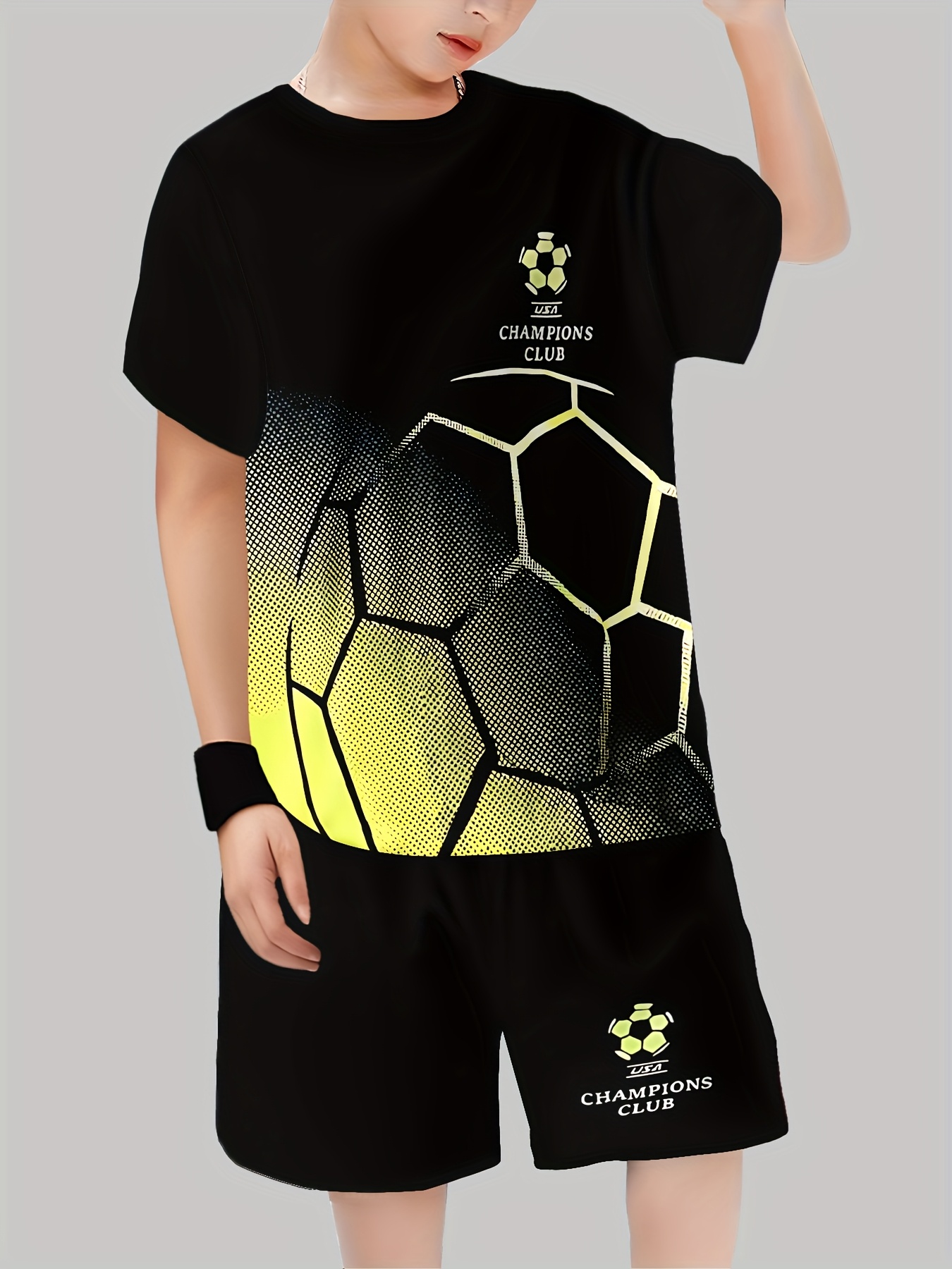 Summer Clothing List - 子供服スーツ 男の子用 夏 半袖Tシャツ 上下セット 3Dフットボールプリント