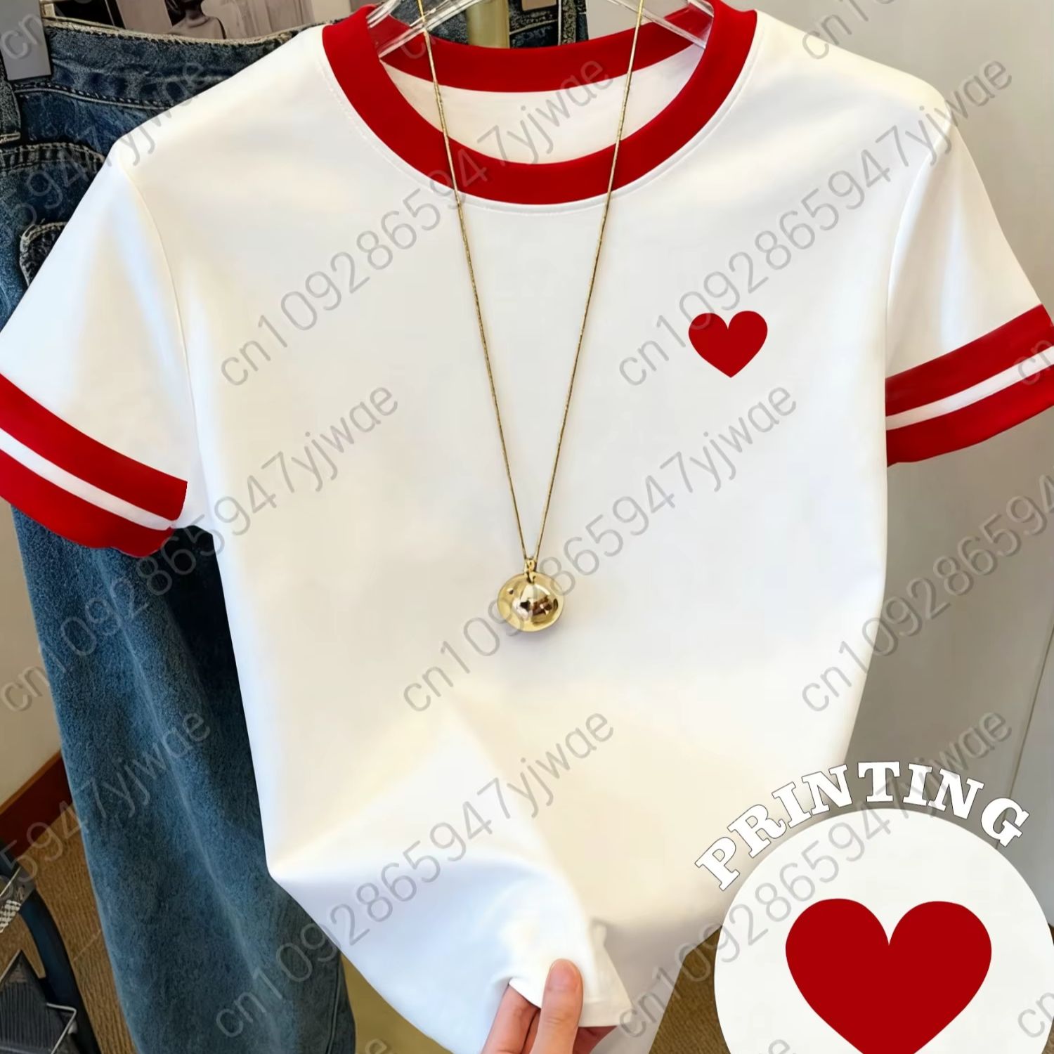 Summer Edit Clothing - レディース半袖バレンタインデーエディション赤いハートプリントTシャツガールラウンドネックTシャツアウトドアスポーツプラスサイズ女性服