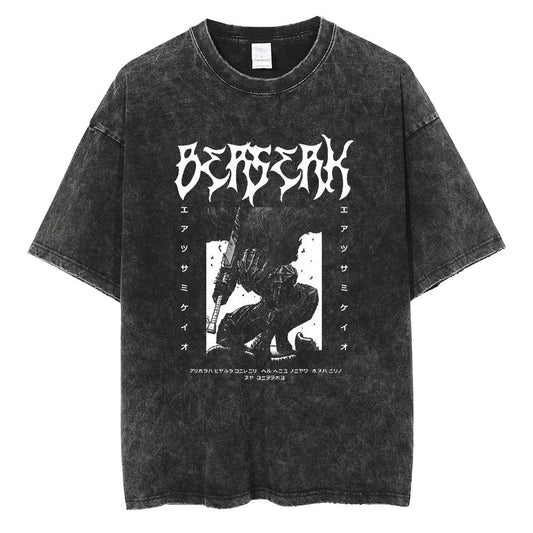 Japanese Summer Clothing Men - 日本アニメベルセルクレトロウォッシュ Tシャツ男性と女性の新しい夏の原宿服カジュアルラウンドネック半袖トップ
