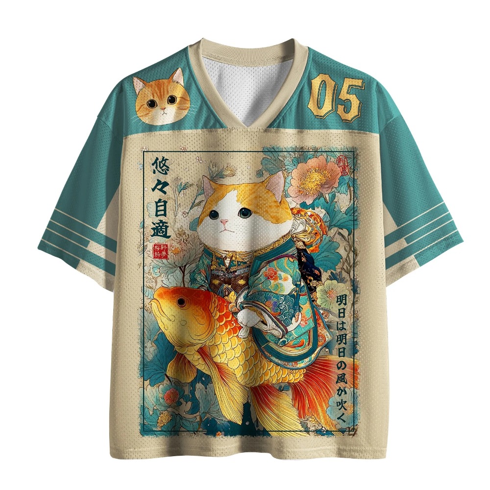 Japanese Summer Clothing Men - 日本の原宿漫画猫鯉 3D プリント呼吸速乾男性 V ネック Tシャツアウトドアストリートファッションカジュアル親子服