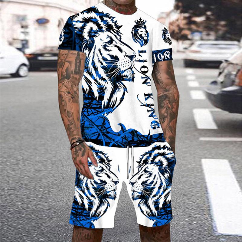 Summer Clothing Haul - 動物タイガートラックスーツ 3D プリントメンズビーチスーツカジュアル O ネック半袖 Tシャツショーツセットスポーツウェア男性