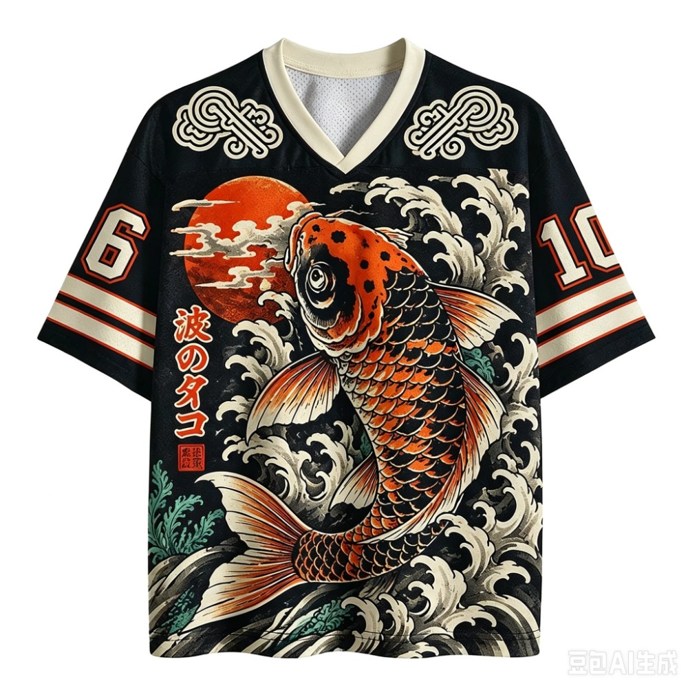 Japanese Summer Clothing Men - 日本の鯉の波模様スポーツ速乾性通気性3DプリントメンズVネックTシャツストリートファッションヒップホップY2K親子服