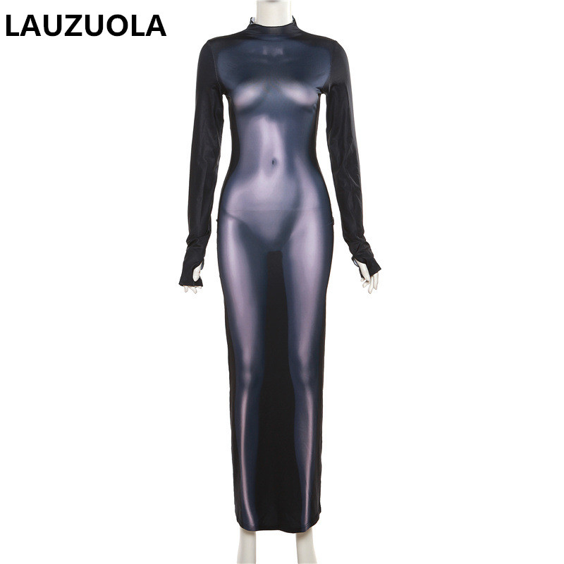 Summer Clothing H&M - セクシーな 3D ボディシェイププリントドレス 2025 新ファッションエレガントな長袖ナイトクラブパーティースキニーボディコンロングドレス女性のための