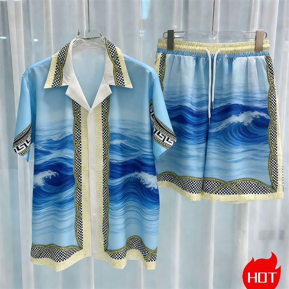 Summer Clothing For A Beach - 夏のメンズシャツセット植物柄ポリエステルツーピースシャツセットハワイアンシャツ休暇メンズシャツセットカジュアル Y2k 服