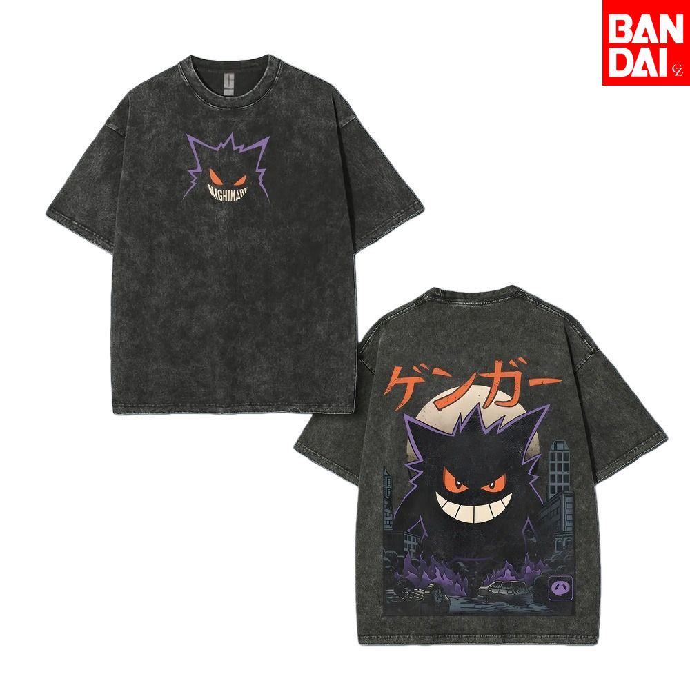 Japanese Summer Clothing Men - ポケモンガストリーハウンターゲンガー Tシャツ男性 2026 夏ヴィンテージ酸洗浄オーバーサイズ Tシャツ日本アニメストリートヒップホップ原宿