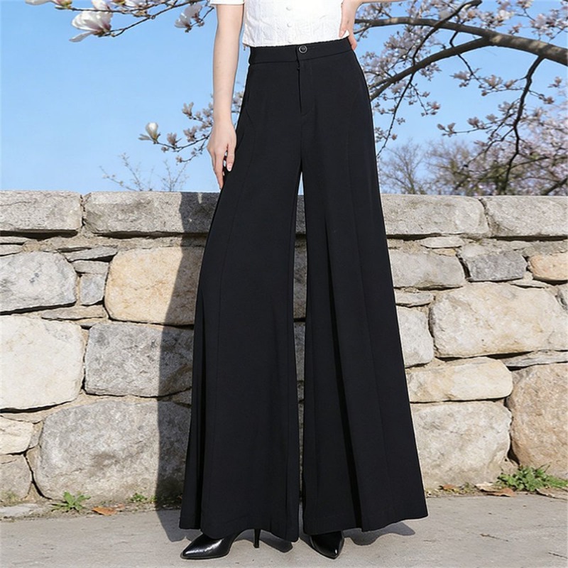 Palazzo Pant Wide - レディースハイウエストアイスシルクワイドレッグパンツ夏カジュアルロングパンツルーズフローイパラッツォパンツ