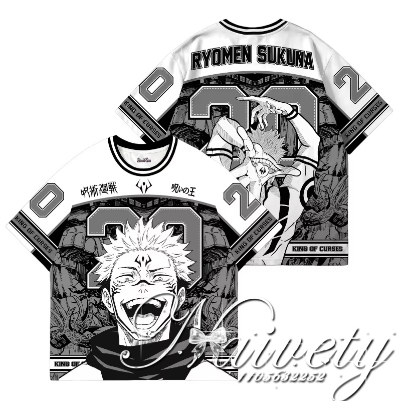 Summer Edit Clothing - 2026年夏ホットセール 呪術廻戦 両面宿儺 3Dプリント速乾野球ジャージTシャツ オーバーサイズ ユニセックス