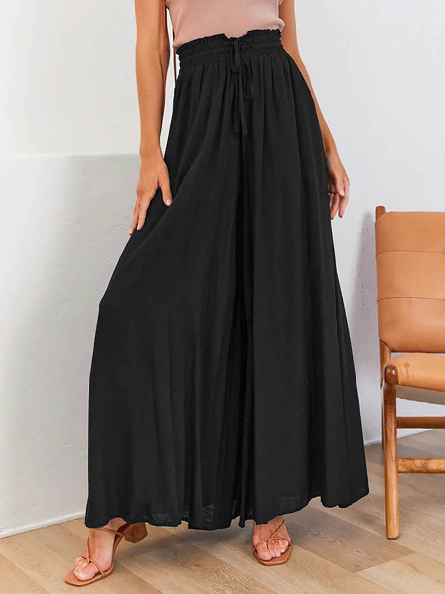Palazzo Pant Wide - レディース ハイウエスト ワイドレッグパンツ ゴム紐付き ルーズ カジュアル