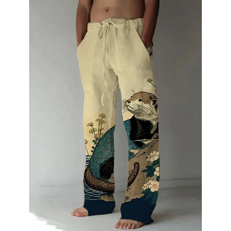 日本の原宿スタイルワイドレッグパンツキツネアライグマプリント - Japanese Summer Clothing Men のレビューと価格