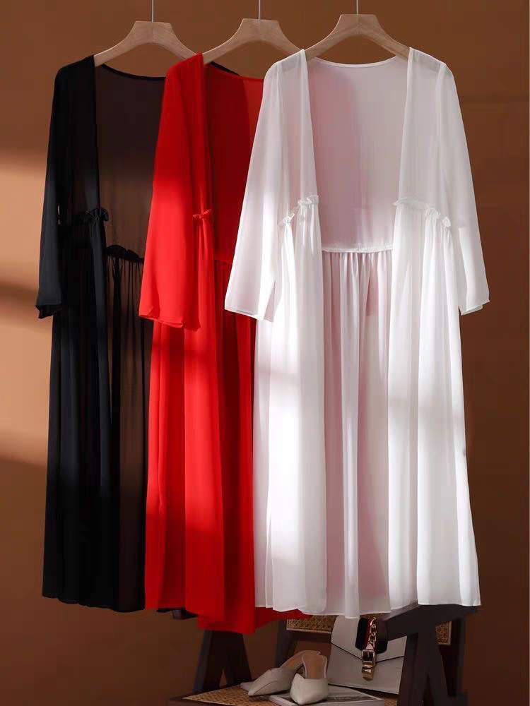 夏の日焼け止め服ロングカーディガン韓国女性ジャケット薄いシフ - Yours Summer Clothing のレビューと価格