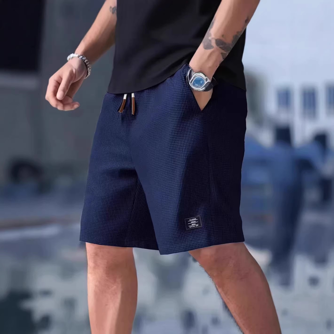 メンズショートパンツ ブラック ワッフル オーバーサイズ メ - Summer Clothing Deals のレビューと価格