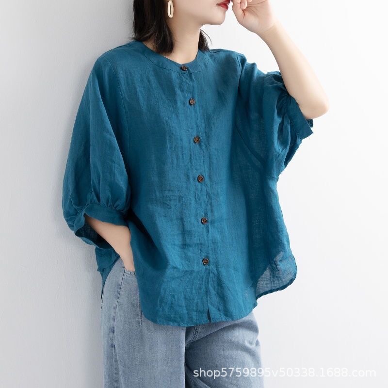 プラスサイズの女性の無地の快適なブラウス、ゆったりとしたコッ - Summer Clothing Office のレビューと価格