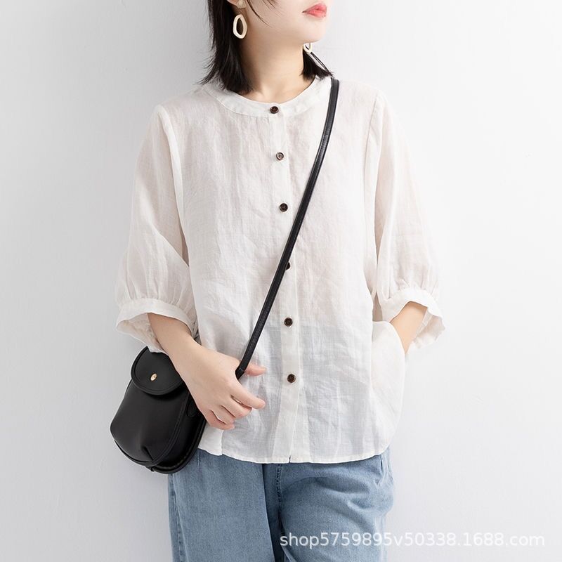 プラスサイズの女性の無地の快適なブラウス、ゆったりとしたコッ - Summer Clothing Office のレビューと価格