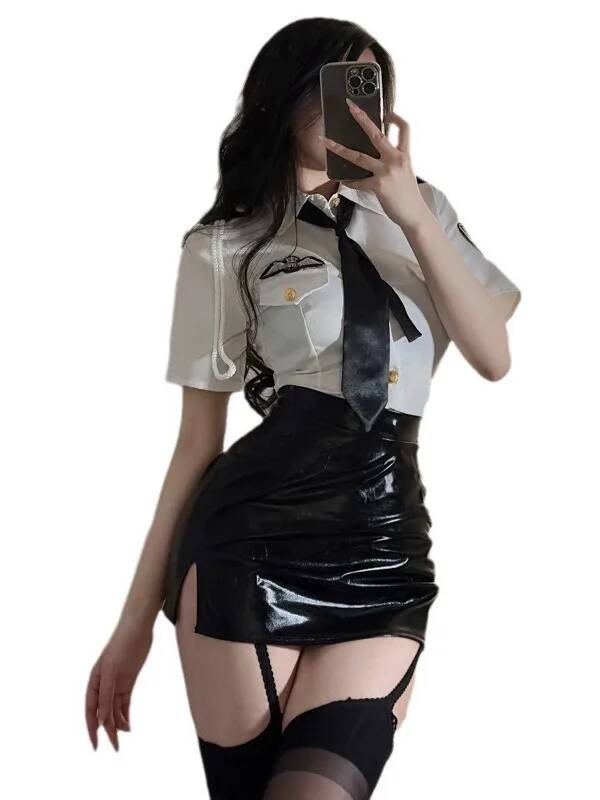 セクシーなサラリーマン服セット,襟を折りたたんだ服,半袖,伸 - Summer Clothing Bundle のレビューと価格