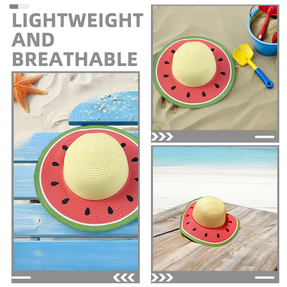 女の子用スイカ柄麦わら帽子 夏用つば広サンキャップ UVカッ - Sun Hat Wide Brim のレビューと価格
