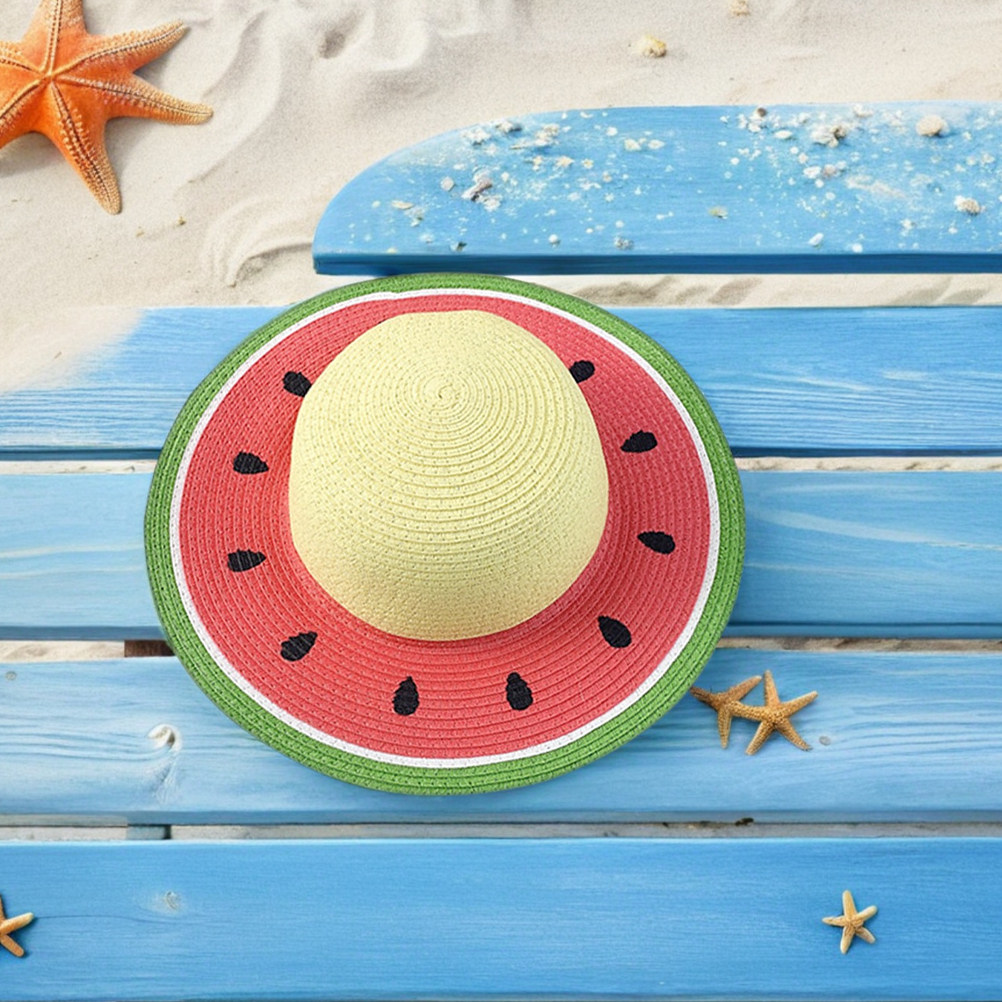 女の子用スイカ柄麦わら帽子 夏用つば広サンキャップ UVカッ - Sun Hat Wide Brim のレビューと価格