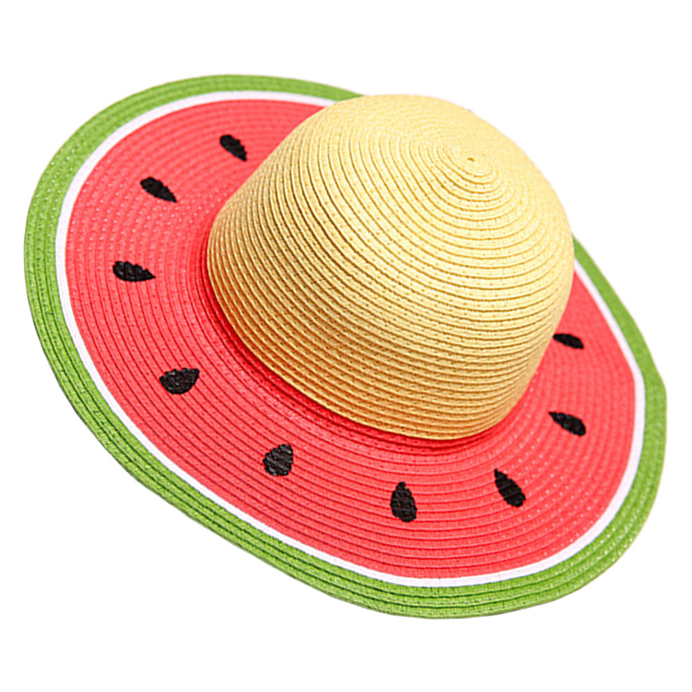 女の子用スイカ柄麦わら帽子 夏用つば広サンキャップ UVカッ - Sun Hat Wide Brim のレビューと価格