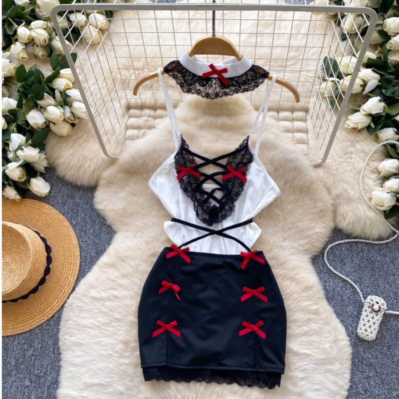 女性 2 ピースセット中空バックレスディープ V ワンピース - Summer Clothing Bundle のレビューと価格