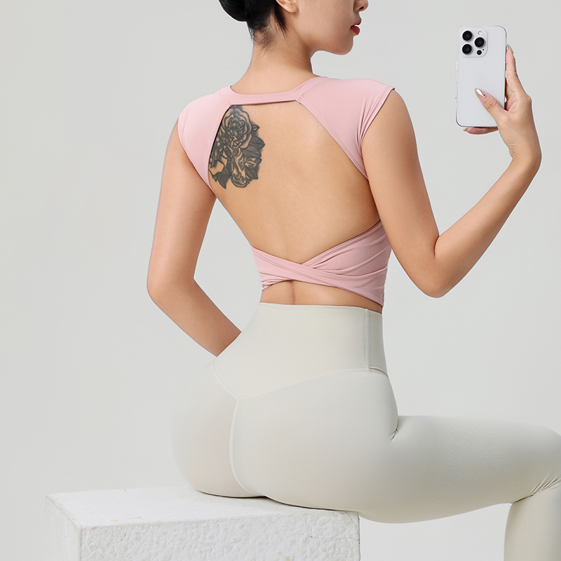 女性の背中の開いたフィットネス服固定胸パッド付き美しいトップ - Summer Clothing Bundle のレビューと価格