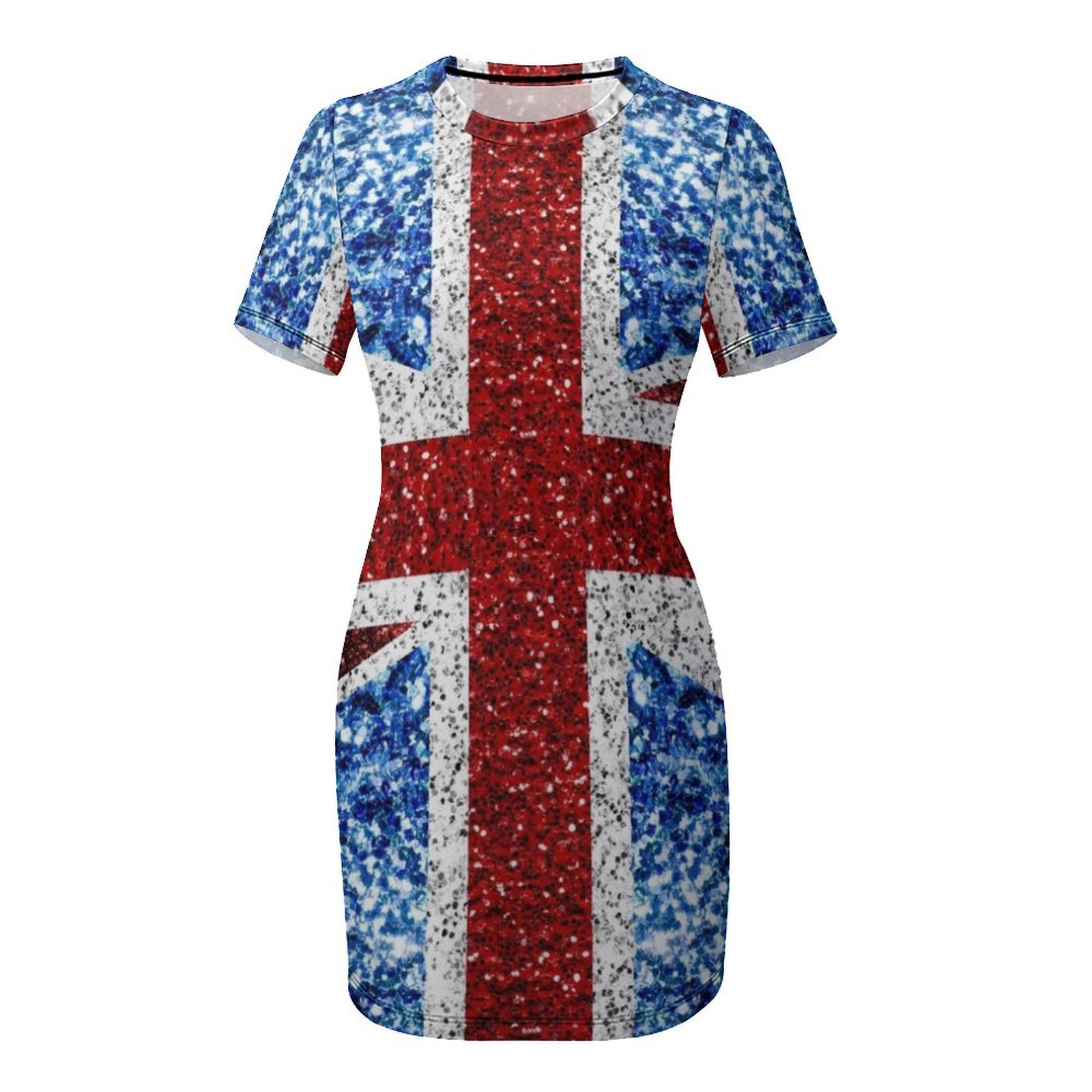 英国国旗赤青白フェイクスパークルグリッター半袖ドレスレディー - Womens Summer Clothing Uk のレビューと価格