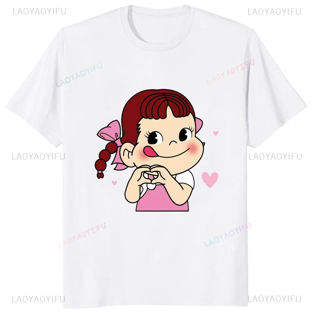 女性用カワイイミルクペコちゃんプリントTシャツ,原宿,y2k - Japanese Summer Clothing Men のレビューと価格