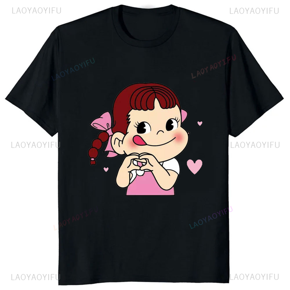女性用カワイイミルクペコちゃんプリントTシャツ,原宿,y2k - Japanese Summer Clothing Men のレビューと価格