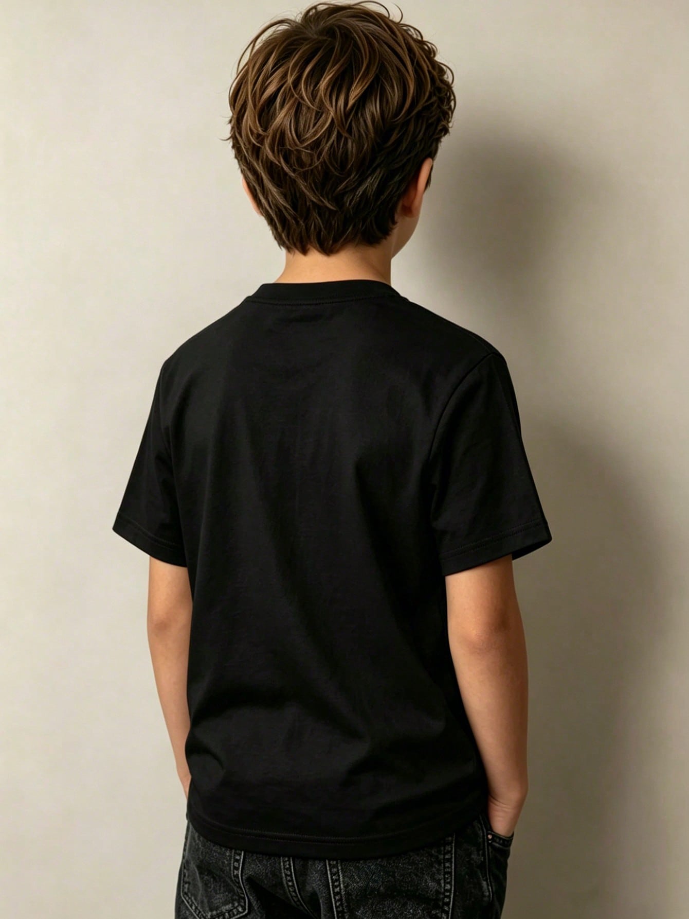 男の子用夏物ラウンドネック半袖シャツ - デジタルブロック柄 - Summer Clothing Images のレビューと価格