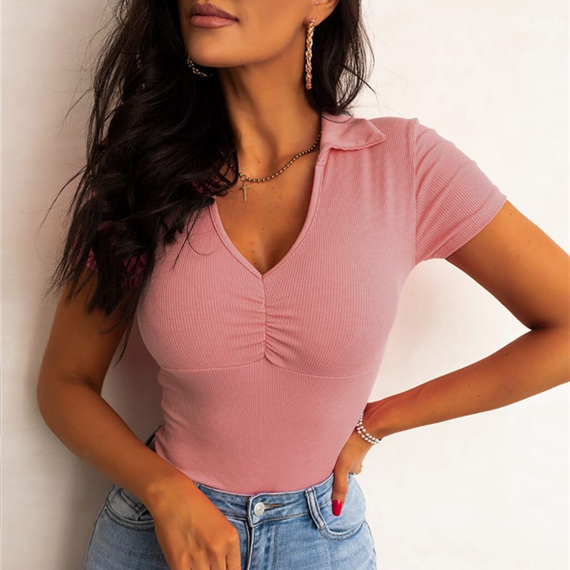 女性用半袖VネックTシャツ,ショートトップ,ショートトップ, - Summer Clothing Deals のレビューと価格