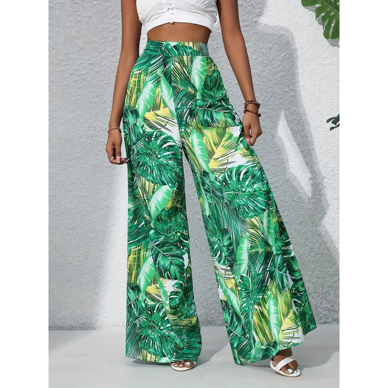 2026年女性用ハイウエストトロピカルリーフプリントワイドレ - Palazzo Pant Wide のレビューと価格