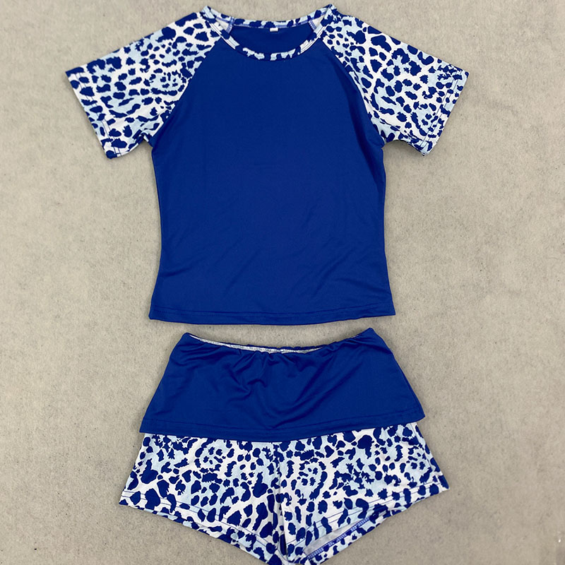 夏新アメリカンレトロヒョウ柄パッチワーク半袖ショーツセット  - Summer Clothing Bundle のレビューと価格