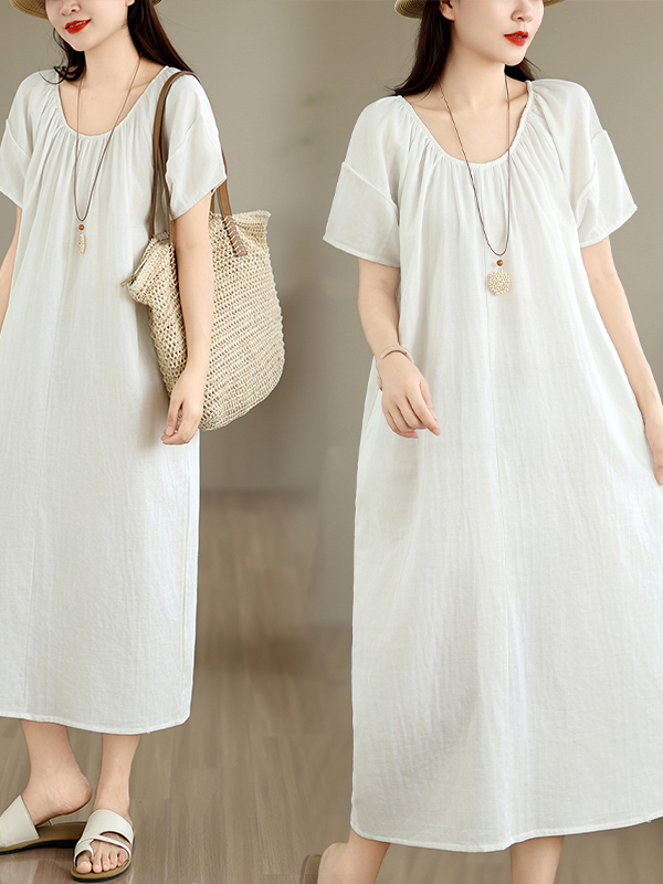 夏の新しいカジュアルコットンドレスゆったり快適な痩身ロングド - Summer Clothing Outlet のレビューと価格