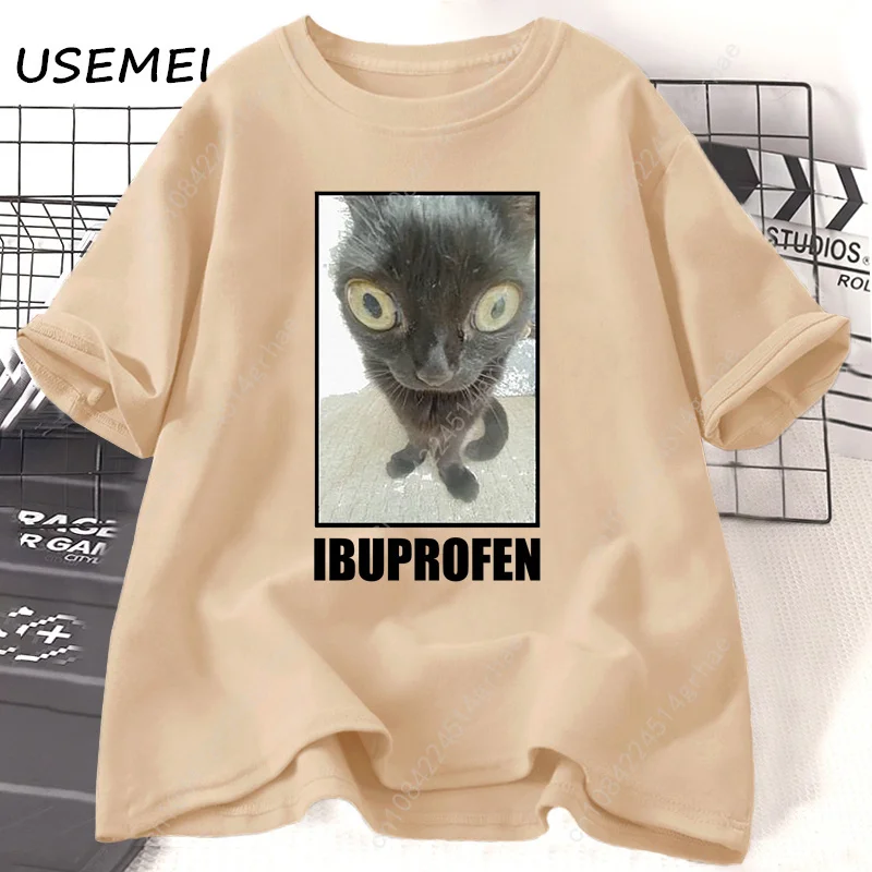面白い猫イブプロフェングラフィック Tシャツ男性女性綿 Tシ - Yours Summer Clothing のレビューと価格