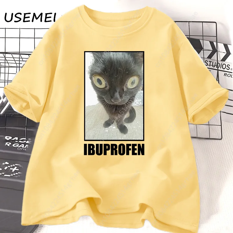 面白い猫イブプロフェングラフィック Tシャツ男性女性綿 Tシ - Yours Summer Clothing のレビューと価格