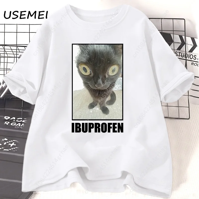 面白い猫イブプロフェングラフィック Tシャツ男性女性綿 Tシ - Yours Summer Clothing のレビューと価格