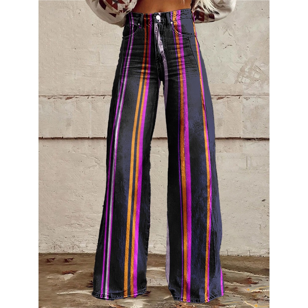 レトロストライプフレアパンツ レディース セクシー ハイウエ - Palazzo Pant Wide のレビューと価格