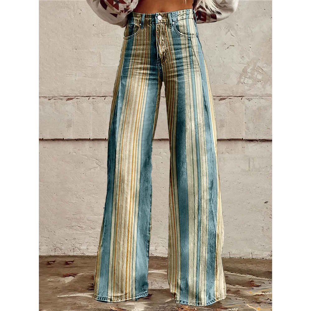 レトロストライプフレアパンツ レディース セクシー ハイウエ - Palazzo Pant Wide のレビューと価格