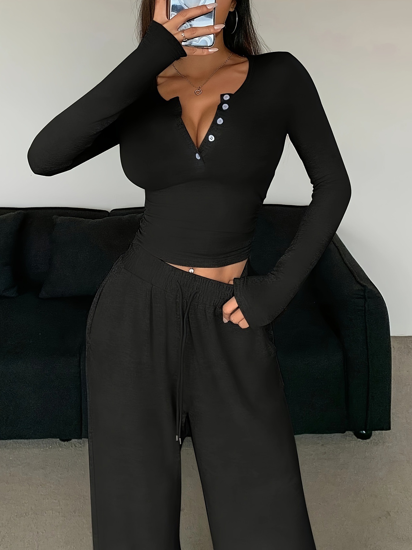 無地パンツセット秋冬ファッション日常通勤スタイル女性服長袖T - Summer Clothing Bundle のレビューと価格