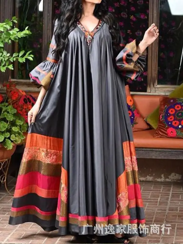 ヴィンテージプリントドレス女性通気性ルーズ中東ローブカジュア - Summer Clothing For Older Women のレビューと価格