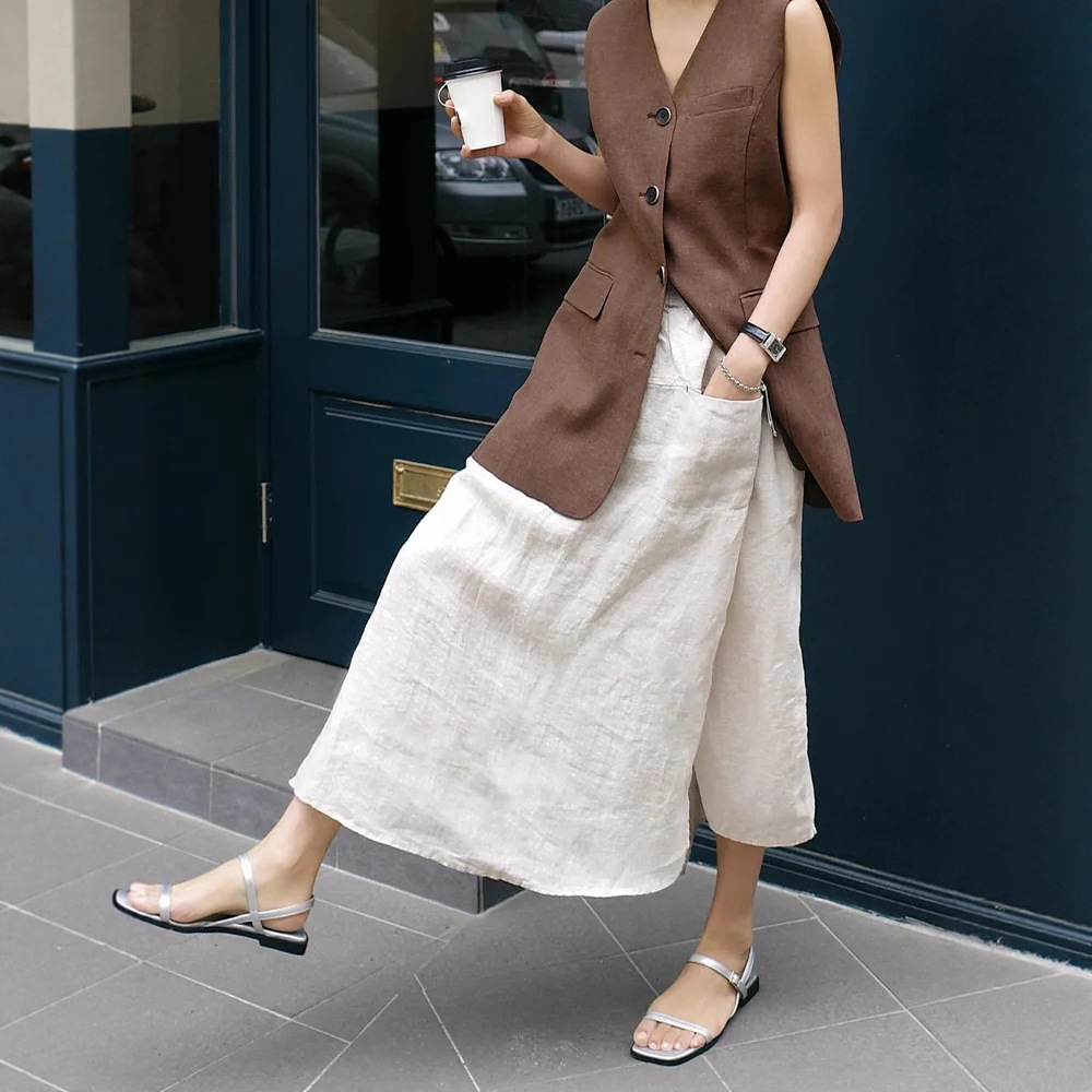 2026年新作 夏 レディース コットンリネン フェイクツー - Palazzo Pant Wide のレビューと価格
