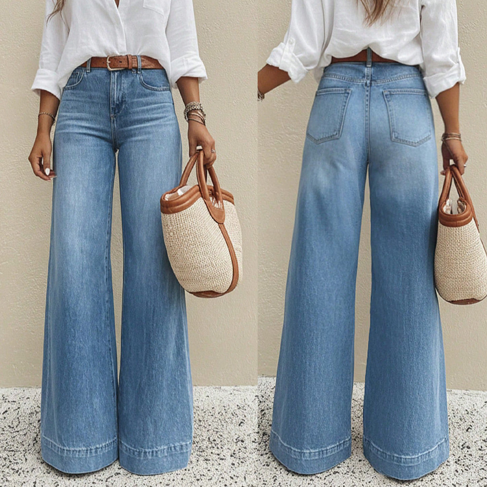 ファッションレディースウォッシュデニムワイドレッグジーンズハ - Palazzo Pant Wide のレビューと価格