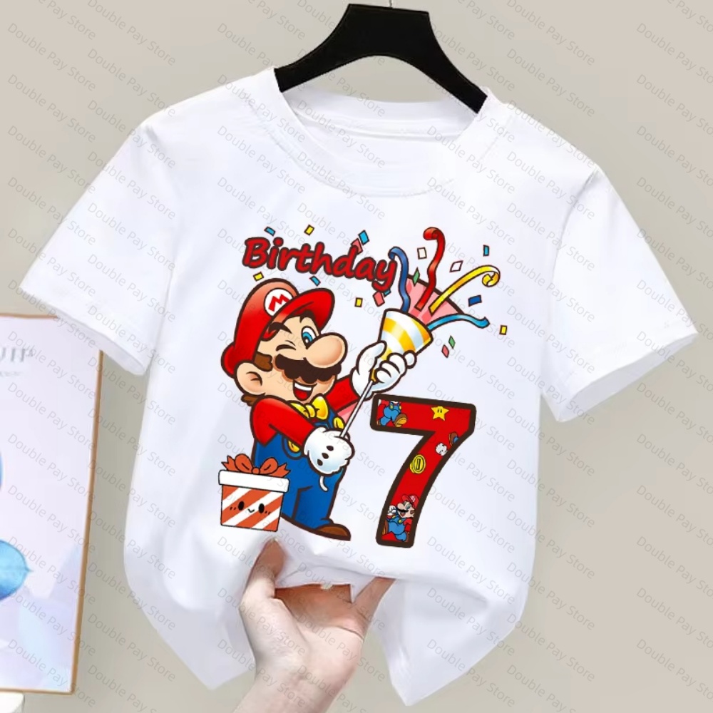 子供用マリオ柄バースデーナンバーTシャツ、男の子と女の子向け - Summer Edit Clothing のレビューと価格