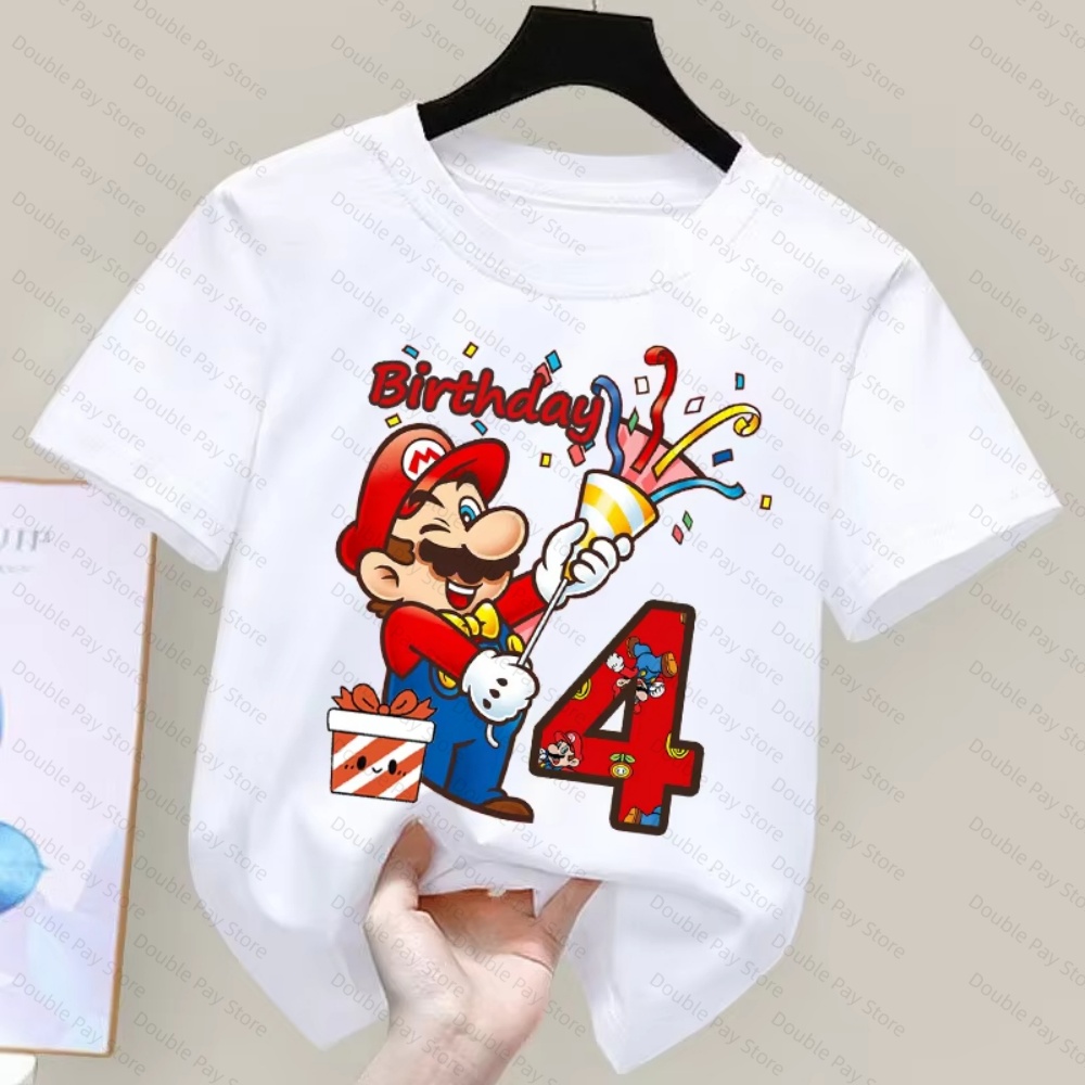 子供用マリオ柄バースデーナンバーTシャツ、男の子と女の子向け - Summer Edit Clothing のレビューと価格