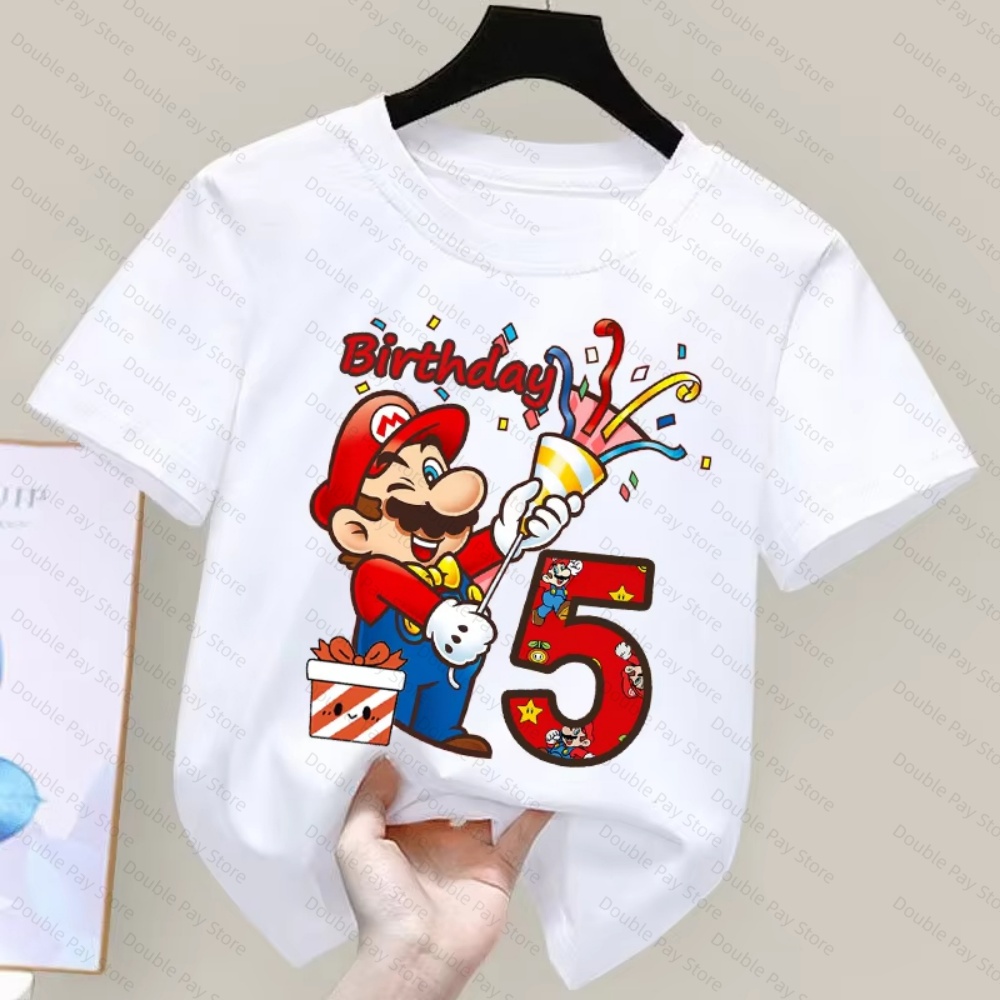 子供用マリオ柄バースデーナンバーTシャツ、男の子と女の子向け - Summer Edit Clothing のレビューと価格