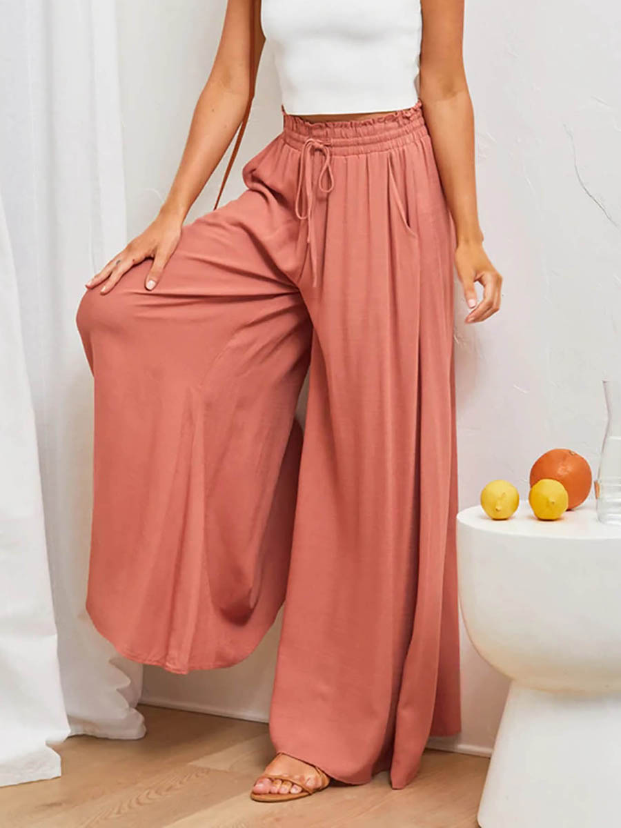 レディース ハイウエスト ワイドレッグパンツ ゴム紐付き ル - Palazzo Pant Wide のレビューと価格