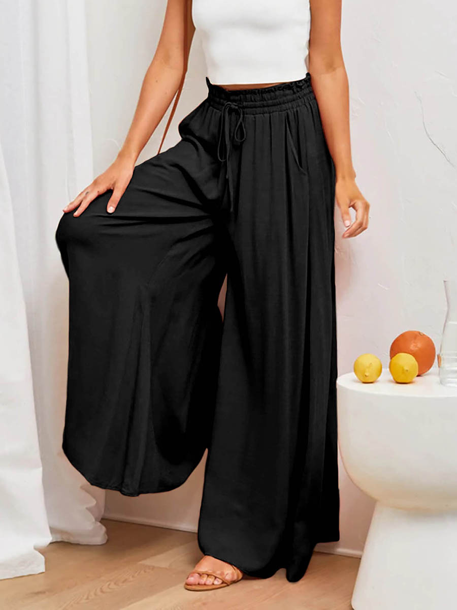 レディース ハイウエスト ワイドレッグパンツ ゴム紐付き ル - Palazzo Pant Wide のレビューと価格