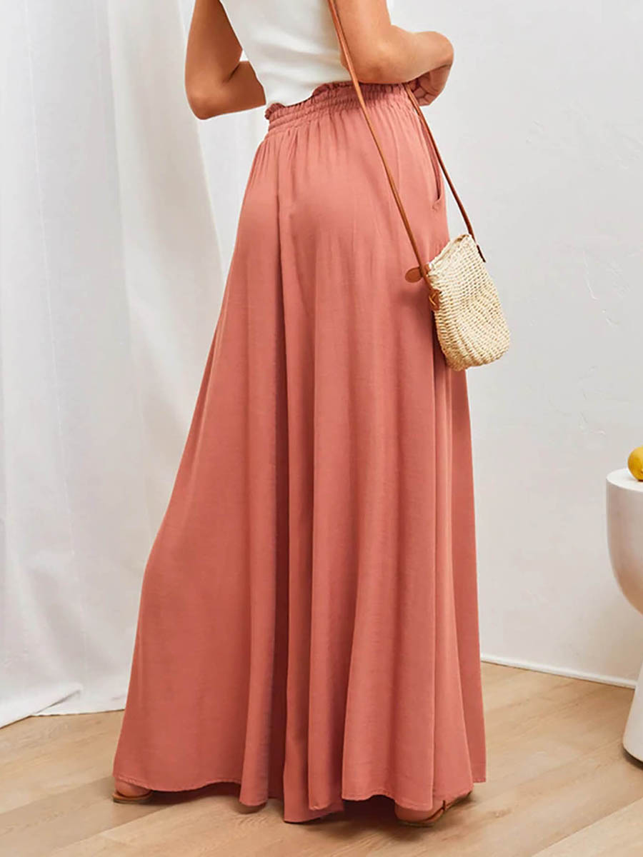 レディース ハイウエスト ワイドレッグパンツ ゴム紐付き ル - Palazzo Pant Wide のレビューと価格